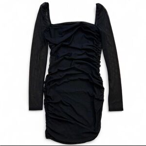Princess Polly Mesh Long Sleeve Black Ruched Dress
